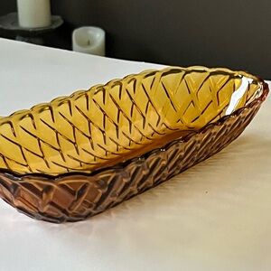 VTG Pretzel Amber glass oval celery/relish dish by Indiana Glass Co